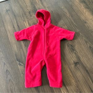 Lands’ End 0-3 Month Red Fleece Full Zip Hooded Bunting Jumpsuit